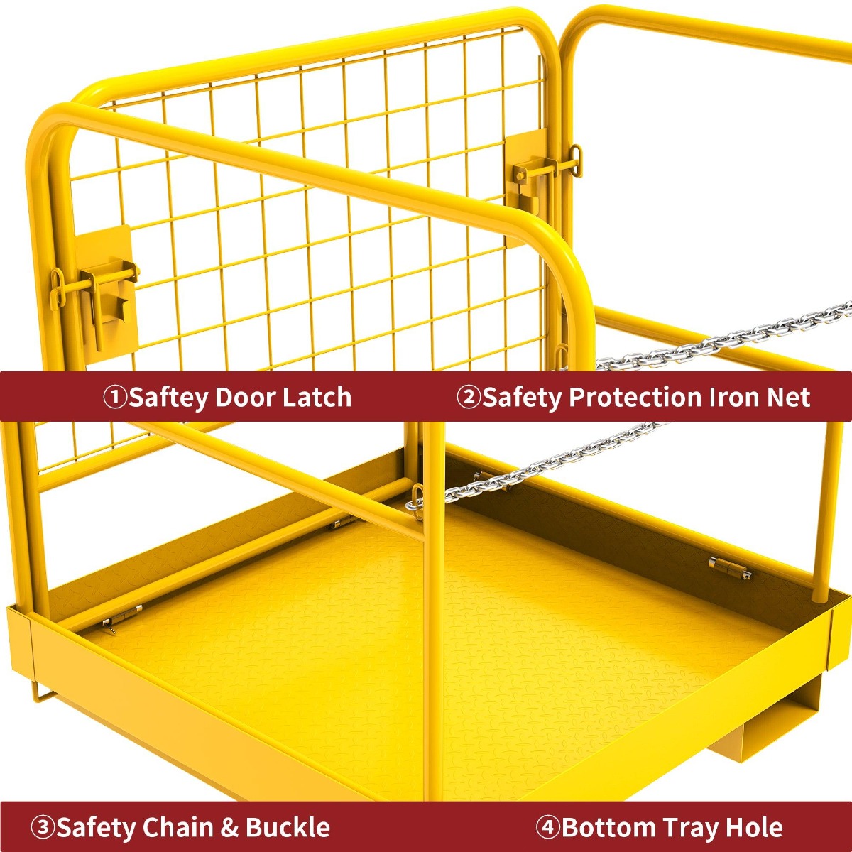 Side view of YITAMOTOR® 36 inch x 36 inch Forklift Cage 1105LBs Platform Safety Cage