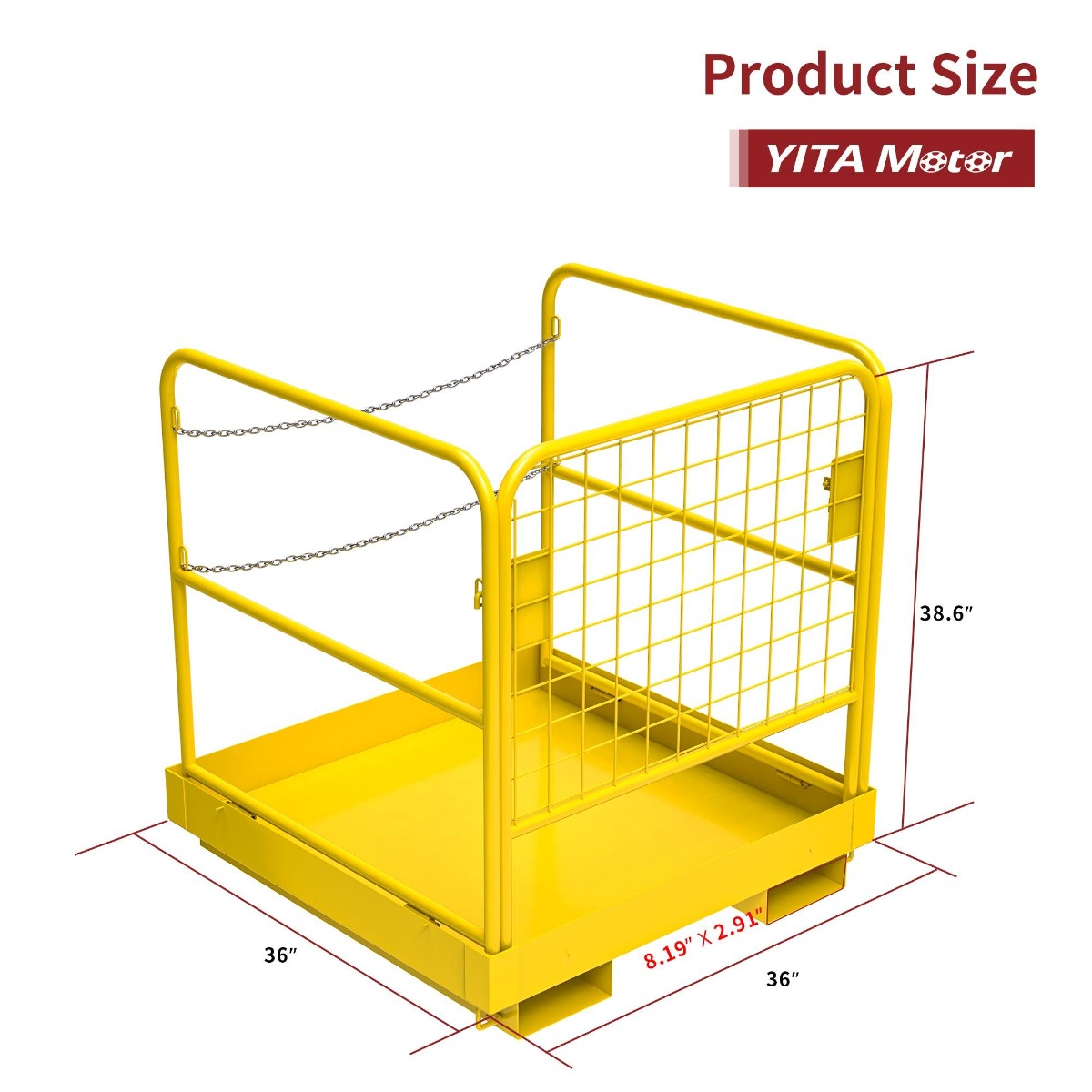 Side view of YITAMOTOR® 36 inch x 36 inch Forklift Cage 1105LBs Platform Safety Cage