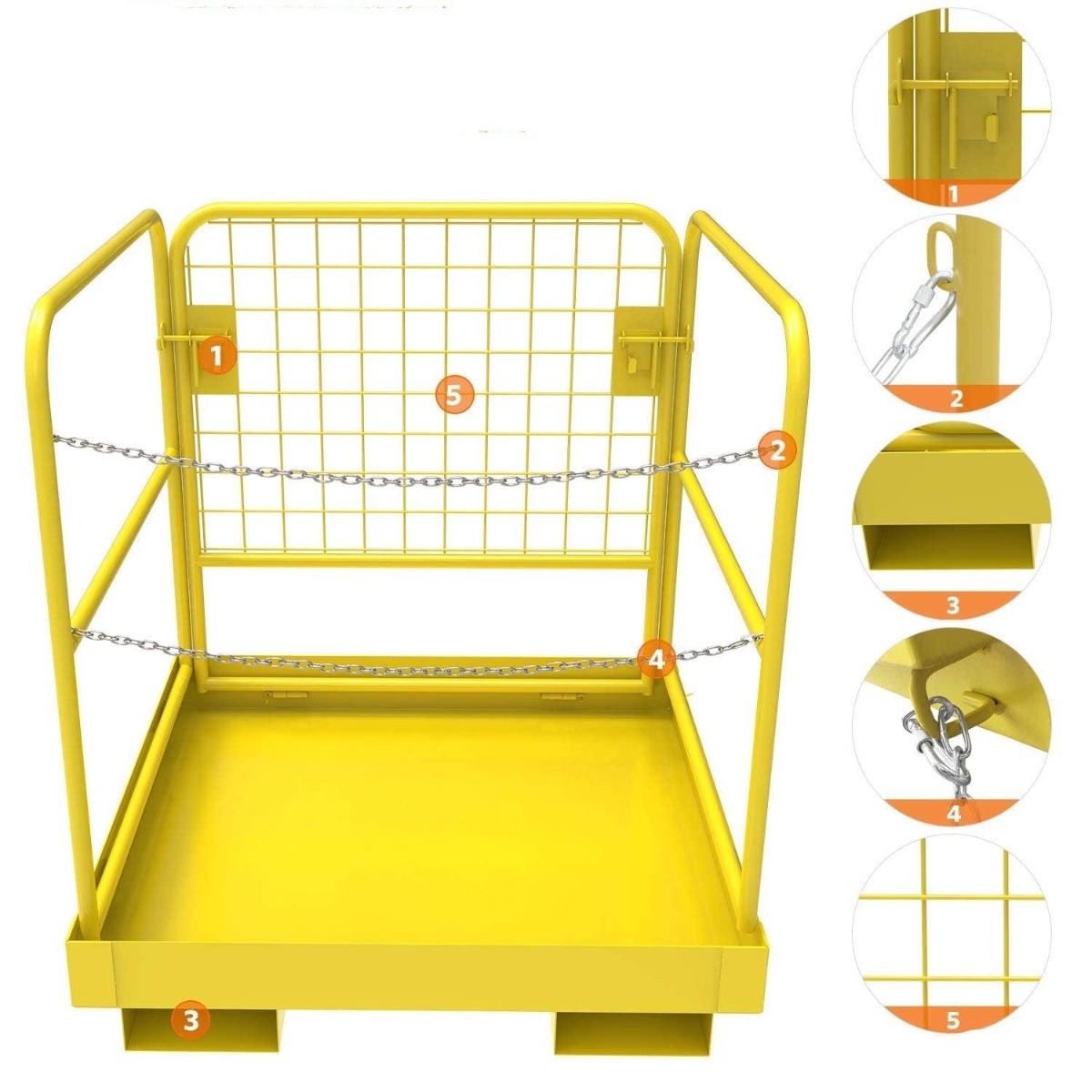 Side view of YITAMOTOR® 36 inch x 36 inch Forklift Cage 1105LBs Platform Safety Cage