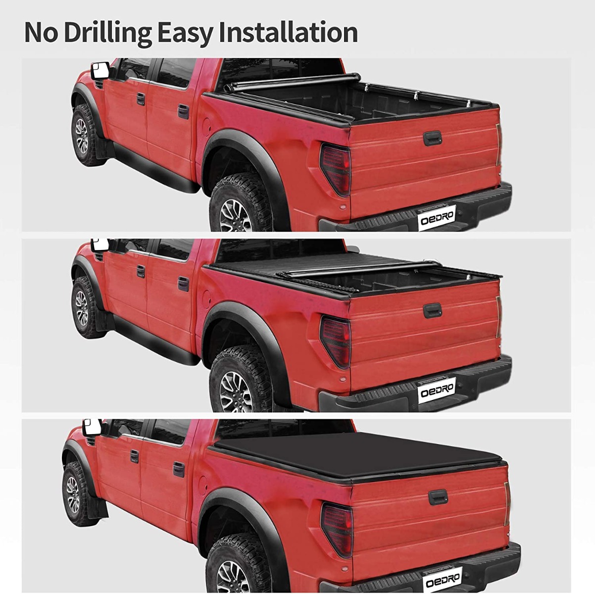 Side view of OEDRO Soft Roll Up Truck Bed Tonneau Cover fit for 2020-2026 Chevy Silverado/GMC Sierra 2500 3500HD, Fleetside 6.9ft Bed Without Multi flex Tailgate