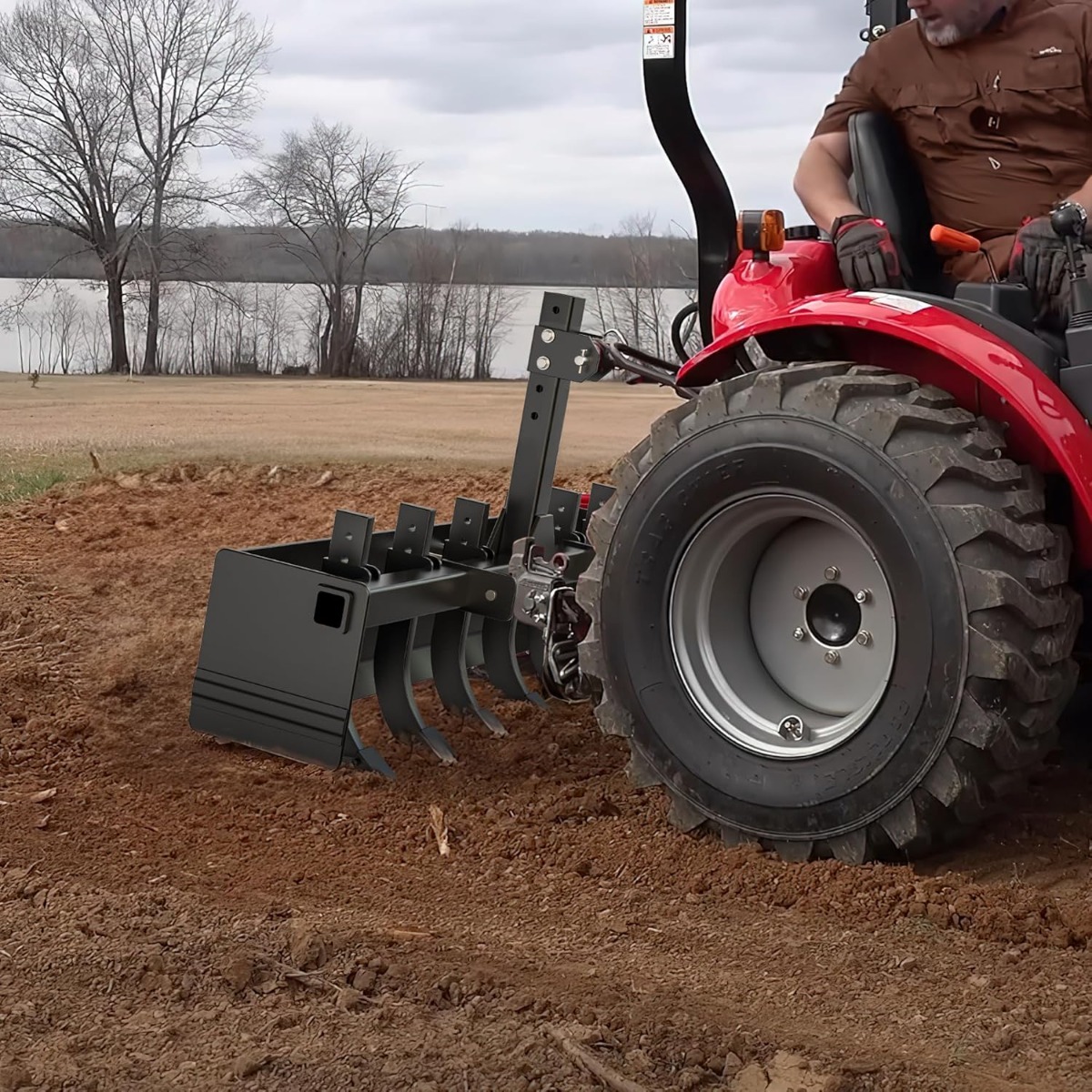 Side view of YITAMOTOR® 1 Cat 0 Scarifier Shank 55" Box Blade Tractor Attachment, Black