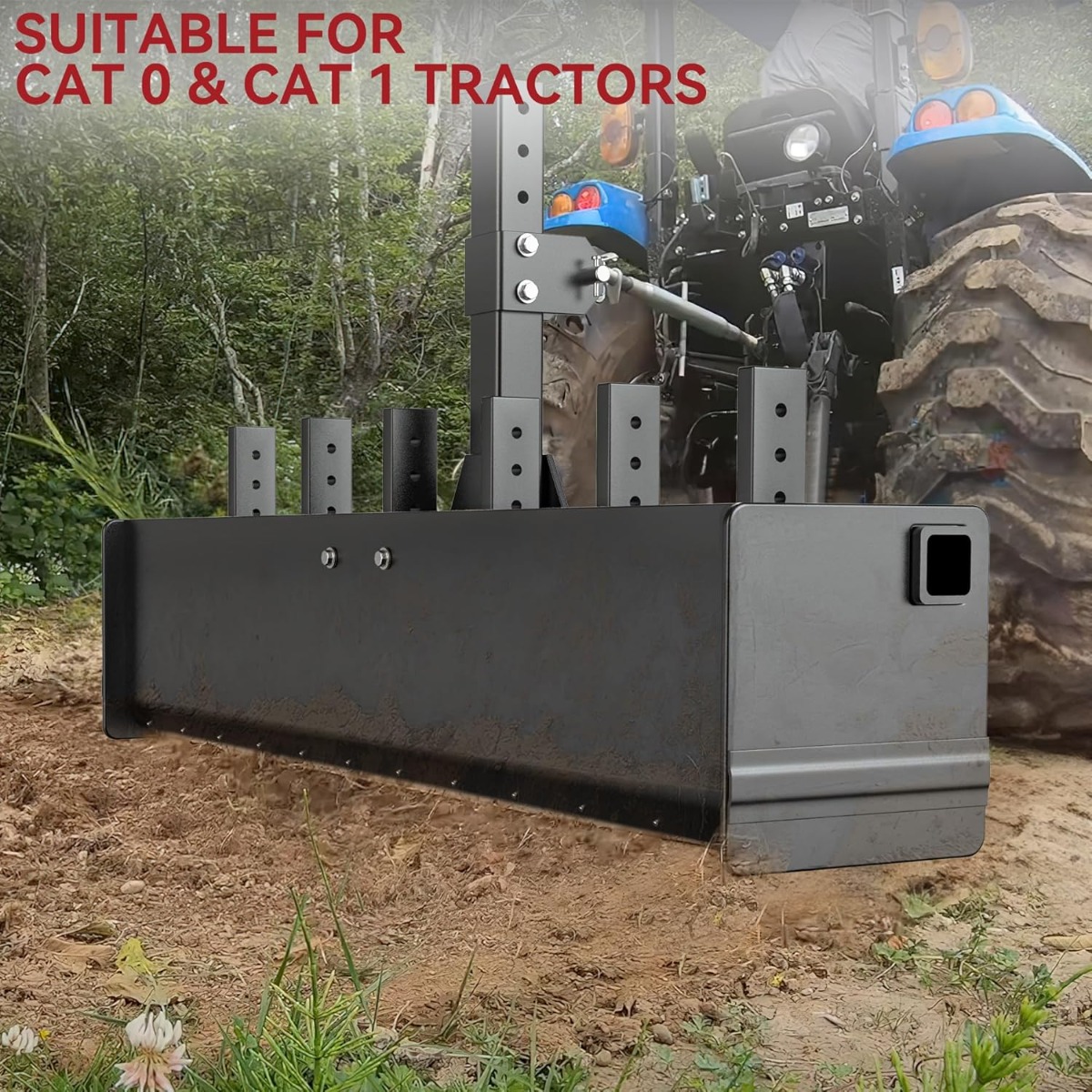Side view of YITAMOTOR® 1 Cat 0 Scarifier Shank 55" Box Blade Tractor Attachment, Black