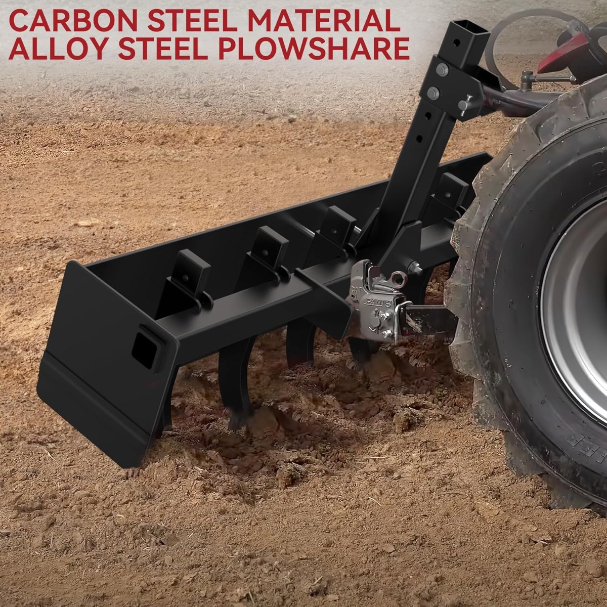 Side view of YITAMOTOR® 1 Cat 0 Scarifier Shank 55" Box Blade Tractor Attachment, Black