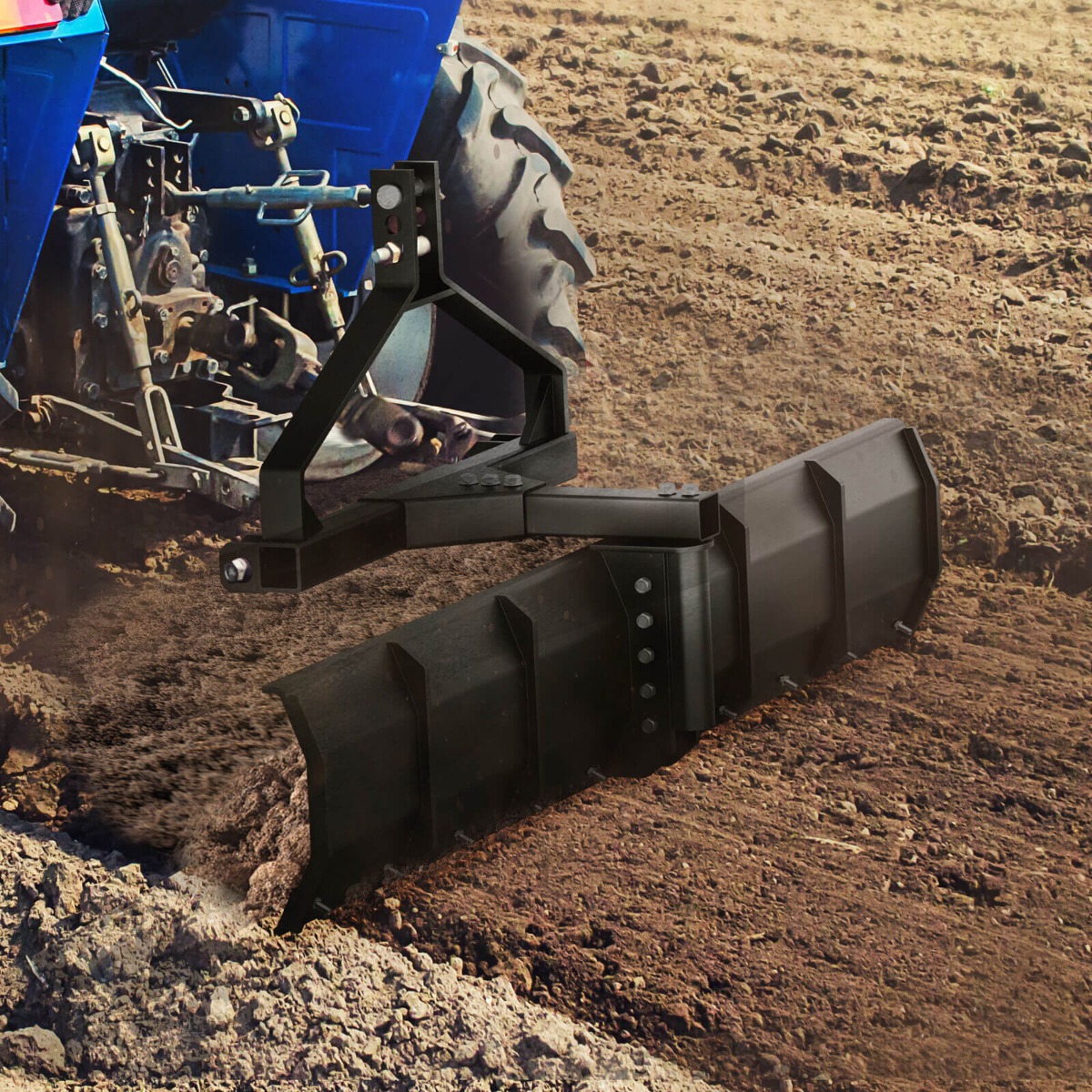Side view of YITAMOTOR® 52" Width CAT-0 & Cat 1 Rear Grading Blade for Grading Driveways Scraping Heavy