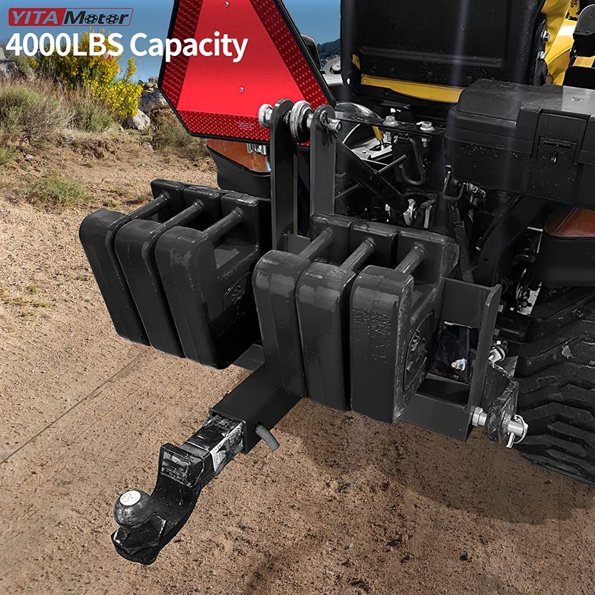 Side view of YITAMOTOR® 3 Point Hitch Receiver for Category 1, 2" Trailer Receiver Tractor Drawbar Attachments with Suitcase Weight Brackets