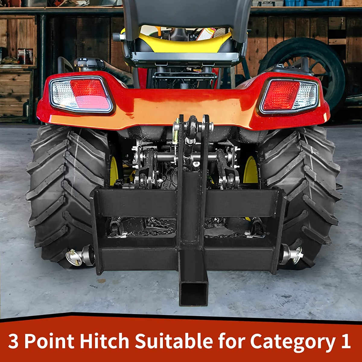 Side view of YITAMOTOR® 3 Point Hitch Receiver for Category 1, 2" Trailer Receiver Tractor Drawbar Attachments with Suitcase Weight Brackets