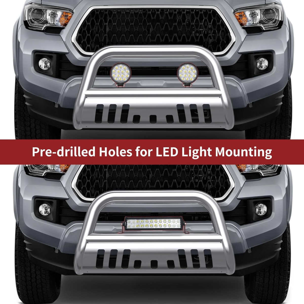 Side view of YITAMOTOR® Bull Bar Compatible with 2016-2023 Toyota Tacoma (Excludes TRD Models), 3" Tubing Brush Guard Pickup Truck Front Bumper Push Bar w/Grille S