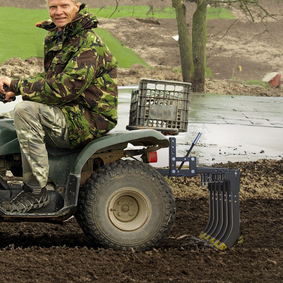 Side view of YITAMOTOR® Detachable Cultivator Manual Implement 6 Scarifier Shanks Fit For ATV/UTV Steel