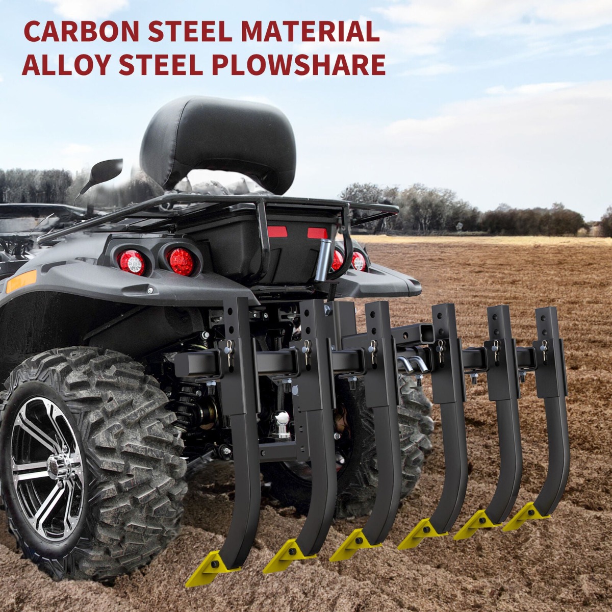 Side view of YITAMOTOR® Detachable Cultivator Manual Implement 6 Scarifier Shanks Fit For ATV/UTV Steel