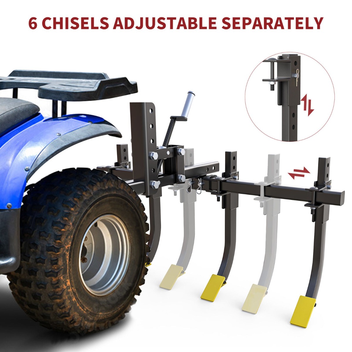 Side view of YITAMOTOR® Detachable Cultivator Manual Implement 6 Scarifier Shanks Fit For ATV/UTV Steel