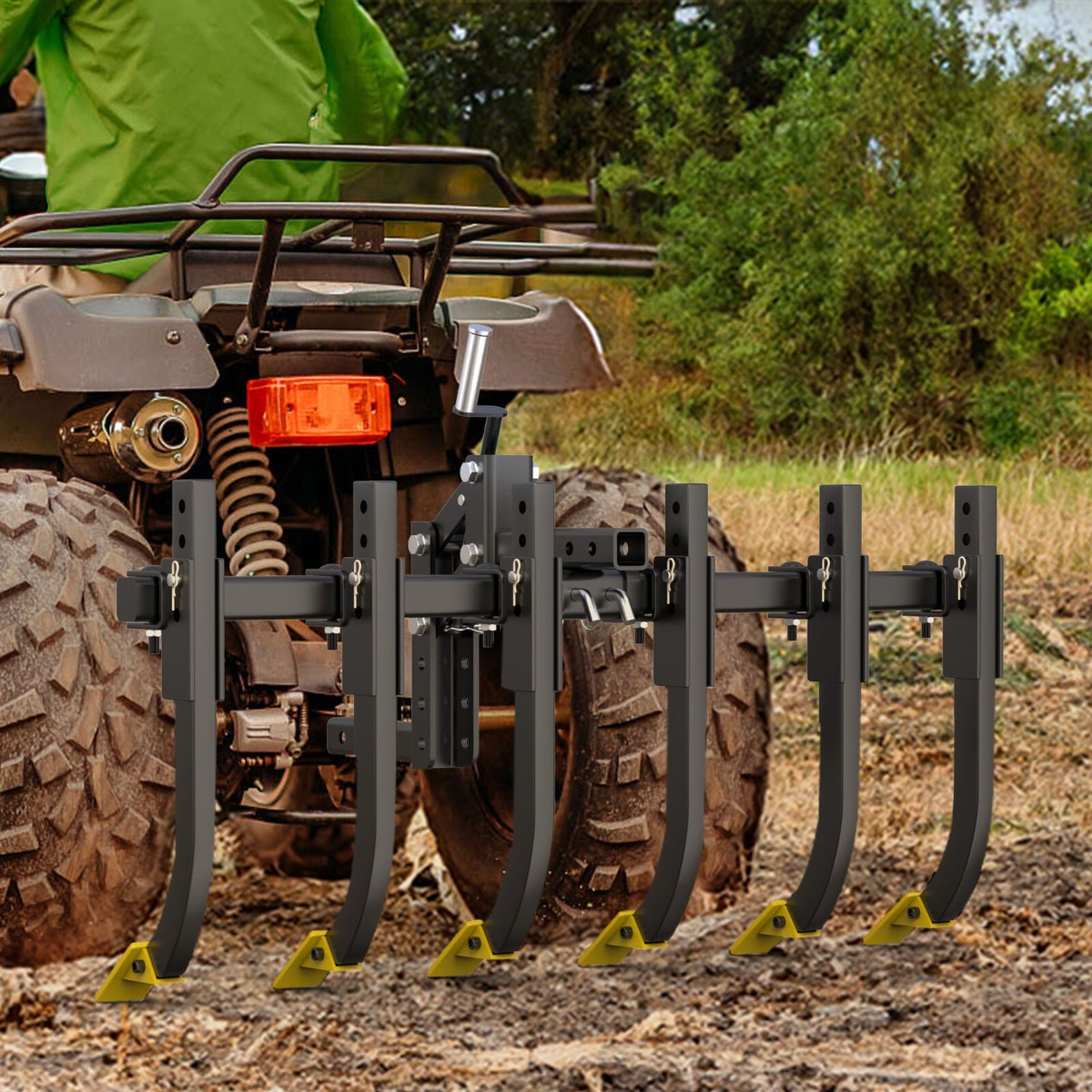 Side view of YITAMOTOR® Detachable Cultivator Manual Implement 6 Scarifier Shanks Fit For ATV/UTV Steel