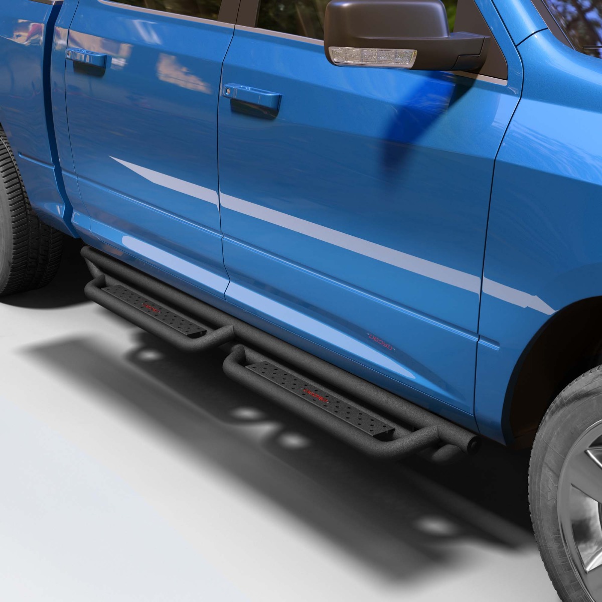Side view of OEDRO Running Boards for 2009-2018 Dodge Ram 1500, 2019-2023 1500 Classic, 2010-2022 2500/3500 Crew Cab