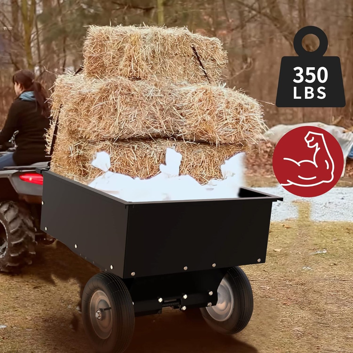 Side view of YITAMOTOR® 350LB 8 Cubic Feet Steel Dump Cart ATV/UTV Trailer Tow Behind Lawn Black