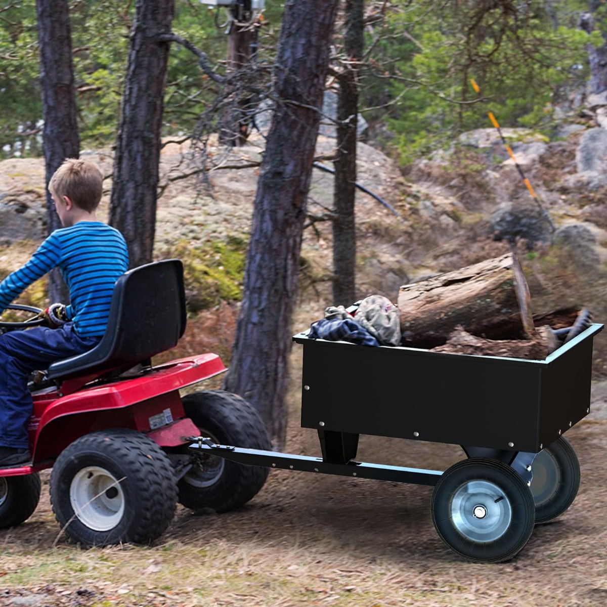 Side view of YITAMOTOR® 350LB 8 Cubic Feet Steel Dump Cart ATV/UTV Trailer Tow Behind Lawn Black