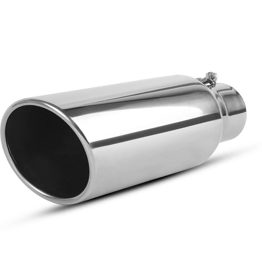 YITAMOTOR® Exhaust Tip 2.5"" Inlet x 4"" Outlet x 12"" Long Bolt on Polished Rolled Edge Angle Cut Stainless Steel Tailpipe