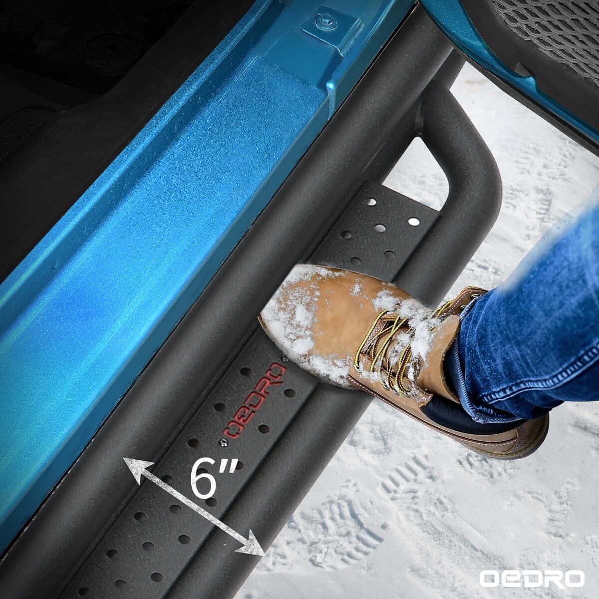 Side view of OEDRO® Running Boards for 2015-2026 Ford F150 SuperCrew Cab, 2017-2026 Ford F250 F350 Super Duty Crew Cab, Powder Coated Drop Side Step