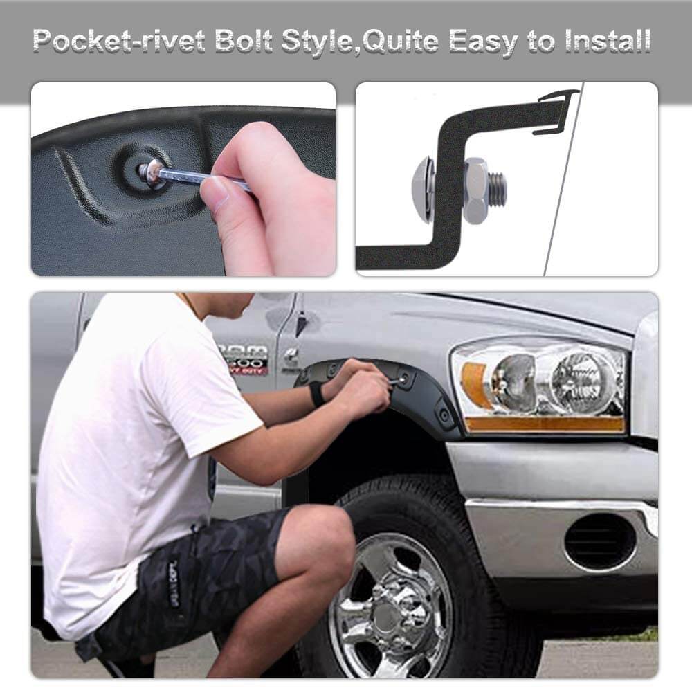 Side view of YITAMOTOR® Fender Flares Pocket Rivet for 02-08 Dodge Ram 1500/03-09 Ram 2500 3500 Textured (Fleetside Models Only)