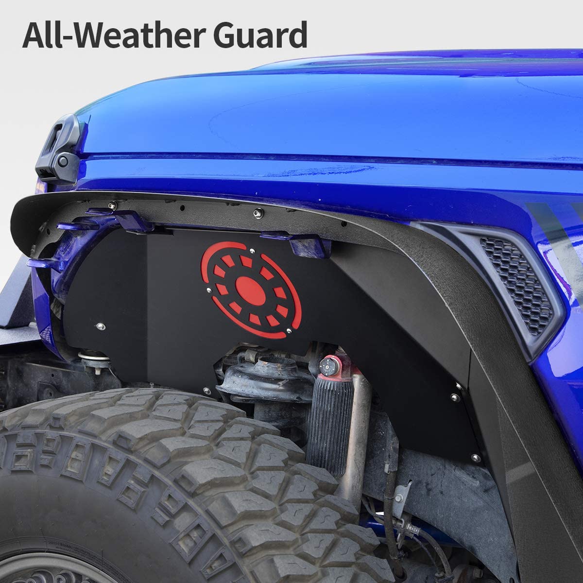 Side view of OEDRO Front Inner Fender Flares for 2018-2026 Jeep Wrangler JL & JLU Unlimited 2 & 4 Door, Offroad Bolt-on Style Steel Fender Flares