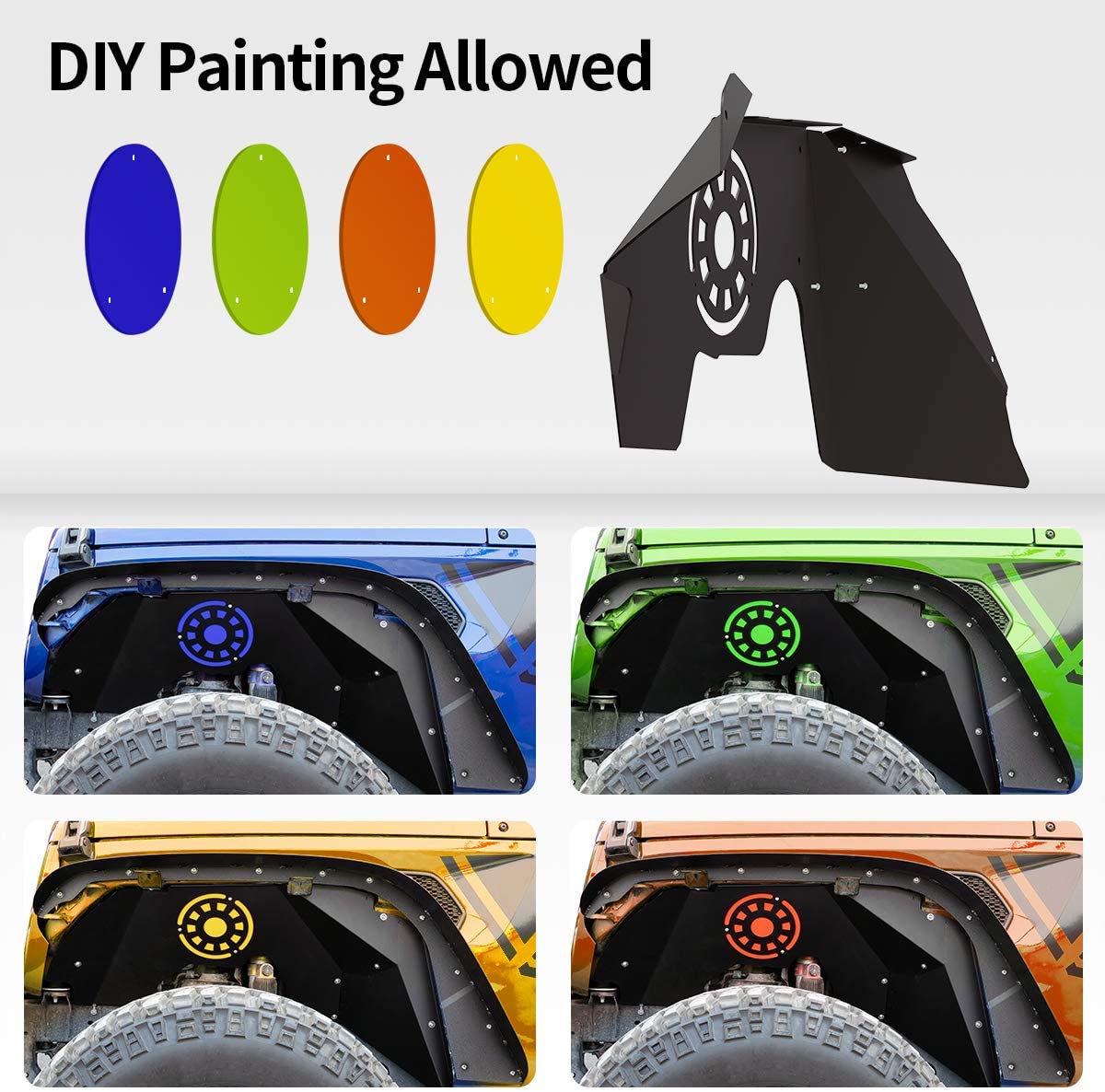 Side view of OEDRO Front Inner Fender Flares for 2018-2026 Jeep Wrangler JL & JLU Unlimited 2 & 4 Door, Offroad Bolt-on Style Steel Fender Flares