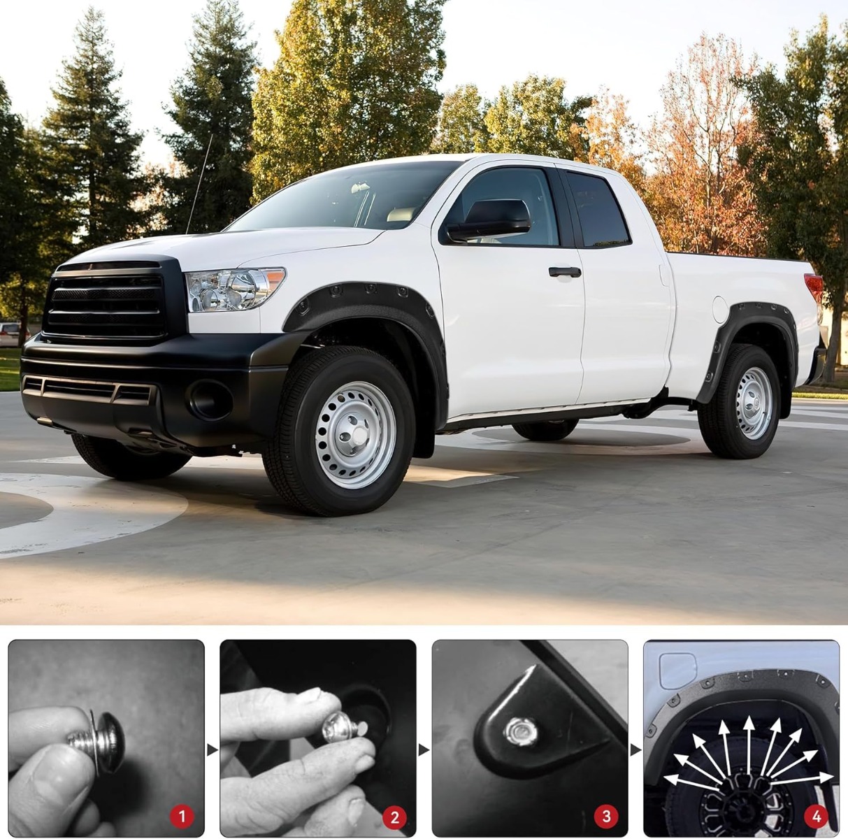 Side view of YITAMOTOR® Fender Flares Kit Compatible for 2007-2013 Toyota Tundra, UV Protected Dura-Flex Material Smooth Black Finish Front Rear Wheels Pocket Rive