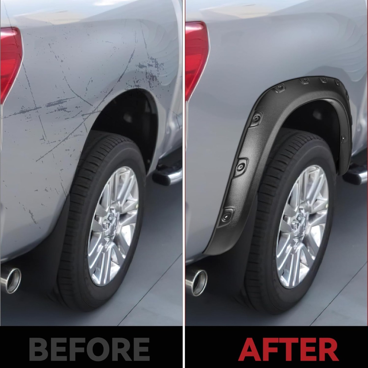 Side view of YITAMOTOR® Fender Flares Kit Compatible for 2007-2013 Toyota Tundra, UV Protected Dura-Flex Material Smooth Black Finish Front Rear Wheels Pocket Rive