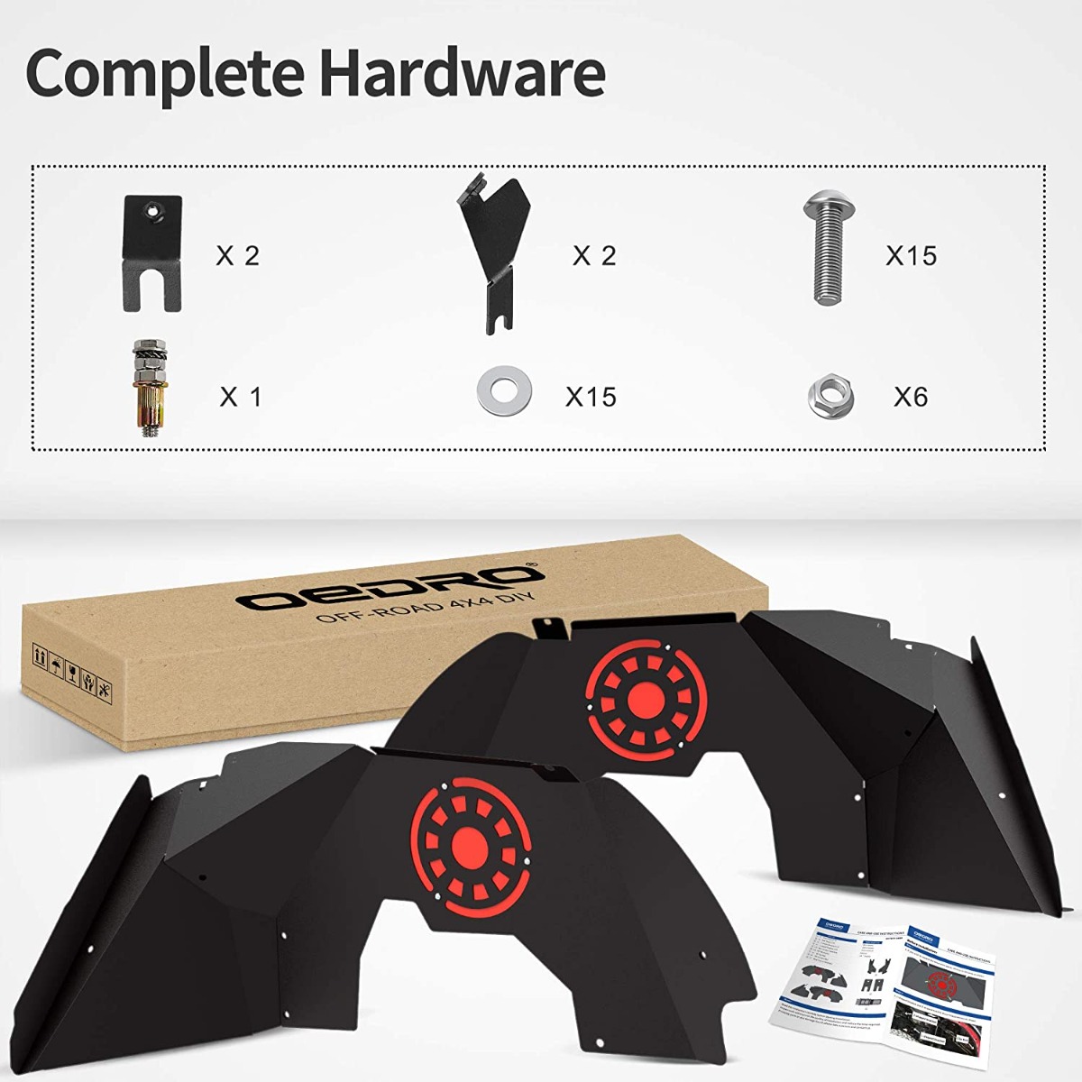 Side view of OEDRO Front Inner Fender Flares for 2018-2026 Jeep Wrangler JL & JLU Unlimited 2 & 4 Door, Offroad Bolt-on Style Steel Fender Flares
