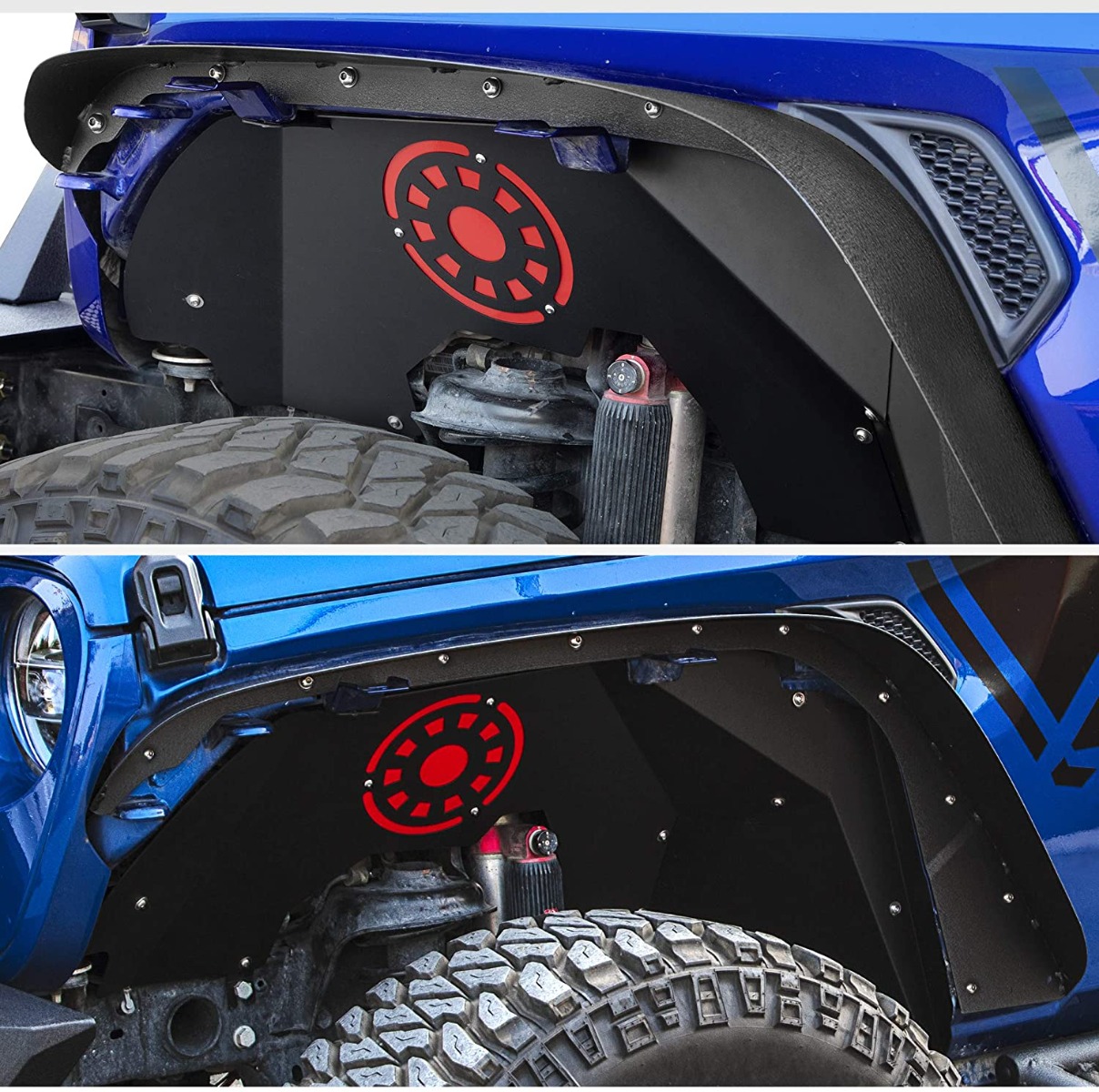 Side view of OEDRO Front Inner Fender Flares for 2018-2026 Jeep Wrangler JL & JLU Unlimited 2 & 4 Door, Offroad Bolt-on Style Steel Fender Flares