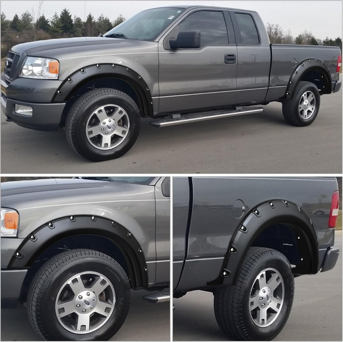 Side view of YITAMOTOR® Fender Flares Kit for 04-08 Ford F150 Styleside, 06-08 Lincoln Mark LT, Front Rear Wheels Pocket Rivet Style