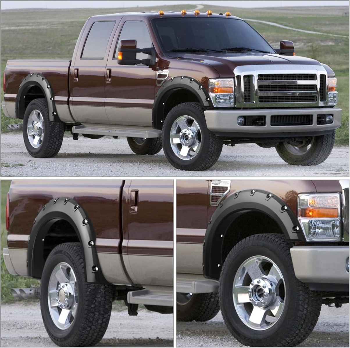 Side view of YITAMOTOR® 2008-2010 Ford F-250 F-350 Super Duty Fender Flares, Textured Matte Black Finish