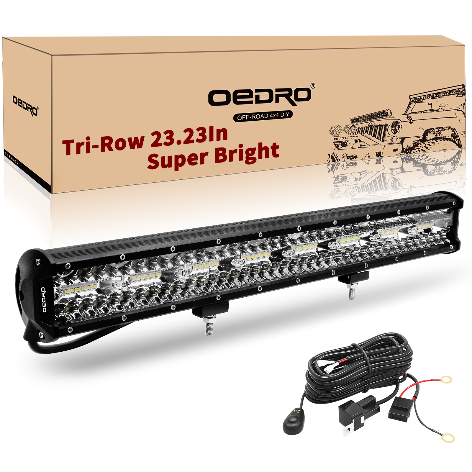 OEDRO 23"" 620W 43400LM Tri-Row LED Light Bar with Wiring Harness