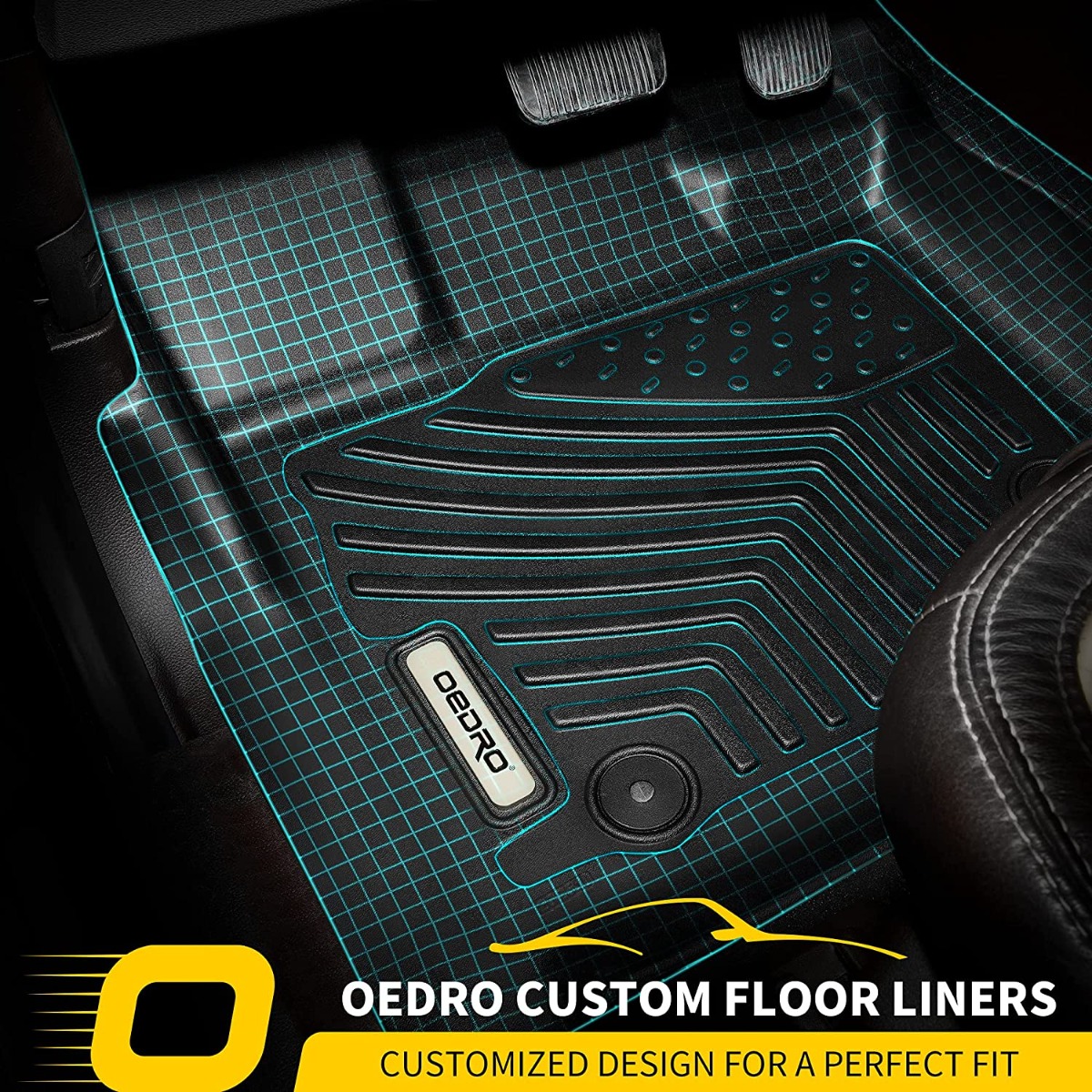 Side view of OEDRO Floor Mats for 2018-2022 Ford EcoSport (US Model Only), Black TPE All-Weather Guard Floor Liner Set