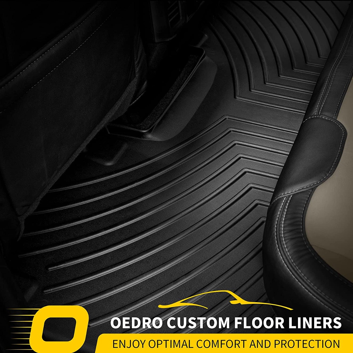 Side view of OEDRO Floor Mats for 2018-2022 Ford EcoSport (US Model Only), Black TPE All-Weather Guard Floor Liner Set