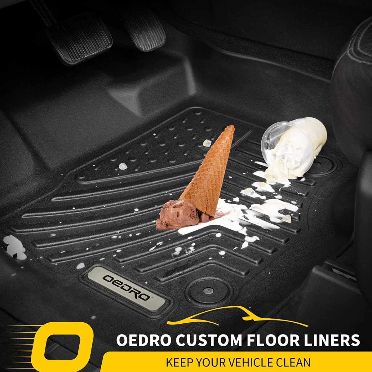 Side view of OEDRO Floor Mats for 2018-2022 Ford EcoSport (US Model Only), Black TPE All-Weather Guard Floor Liner Set
