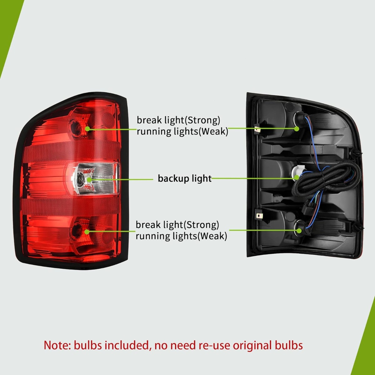 Side view of YITAMOTOR® Rear Tail light Tail Lamp With Bulb & Harness For 2007-2013 Chevy Silverado 1500/2500HD/3500HD,2014 Silverado 2500 HD/3500 HD,12-14 GMC Sie