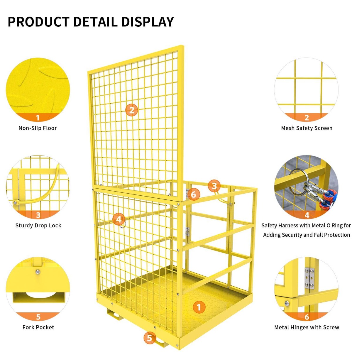 Side view of YITAMOTOR® 43"x45"Forklift Safety Cage Basket Safety Cage 2 Person Work Platform 1400 LBS0