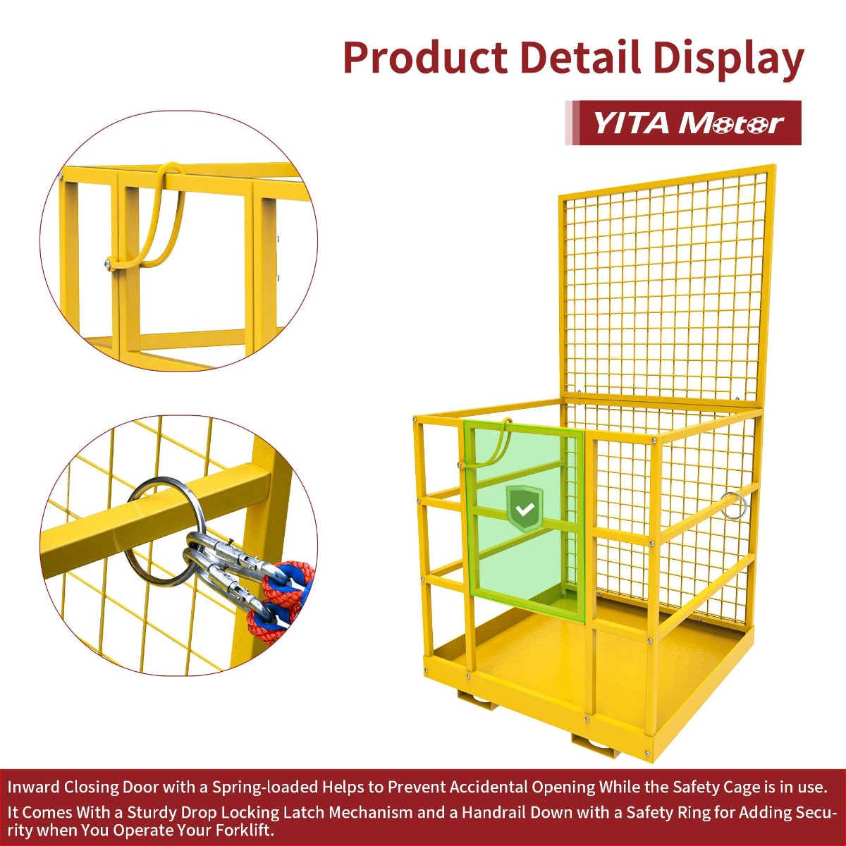 Side view of YITAMOTOR® 43"x45"Forklift Safety Cage Basket Safety Cage 2 Person Work Platform 1400 LBS0