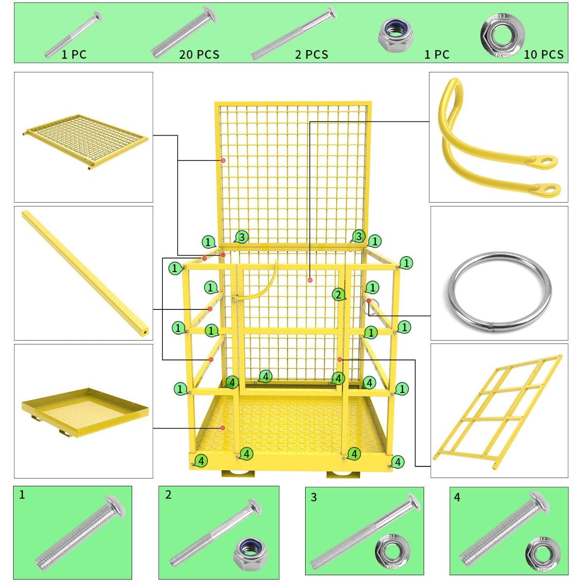 Side view of YITAMOTOR® 43"x45"Forklift Safety Cage Basket Safety Cage 2 Person Work Platform 1400 LBS0
