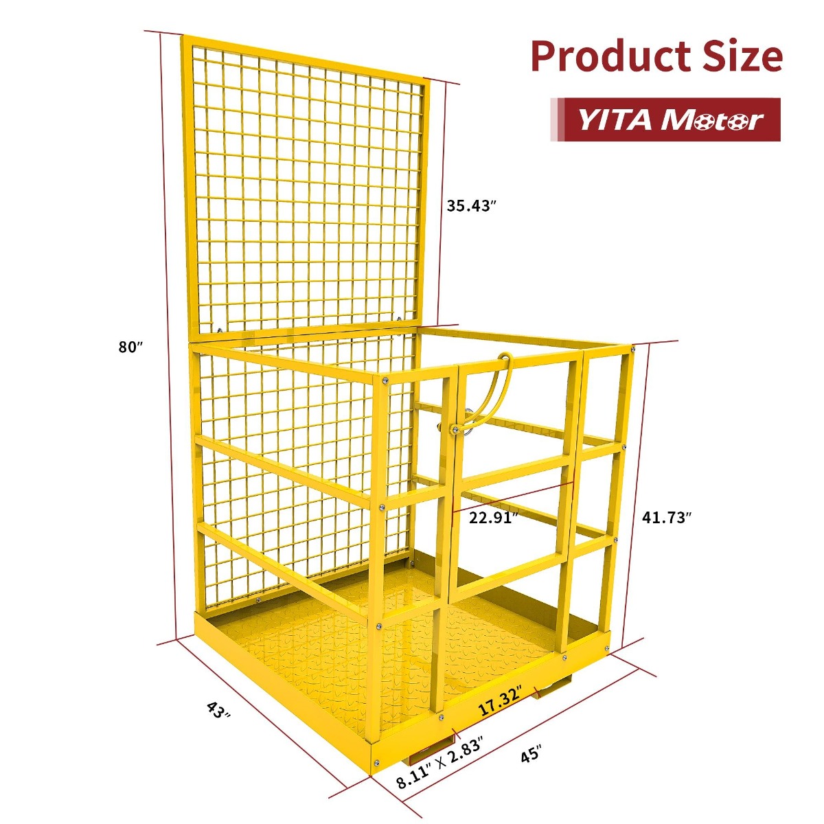 Side view of YITAMOTOR® 43"x45"Forklift Safety Cage Basket Safety Cage 2 Person Work Platform 1400 LBS0