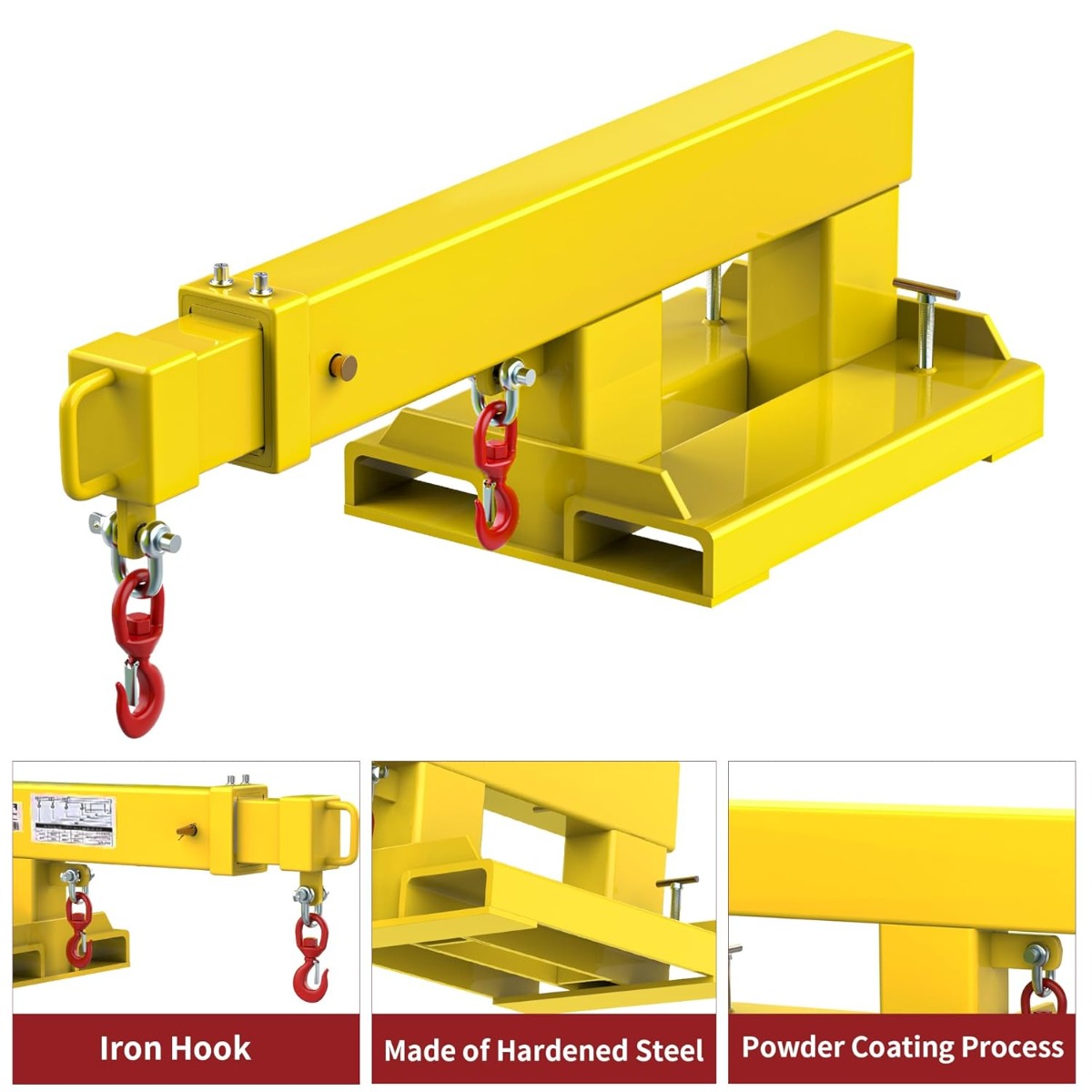 Side view of YITAMOTOR® Fork Mounted Telescoping Crane Jib Boom 5500lb Lift Capacity, Manual Telescopes 31in-79in for Warehouse or Factories