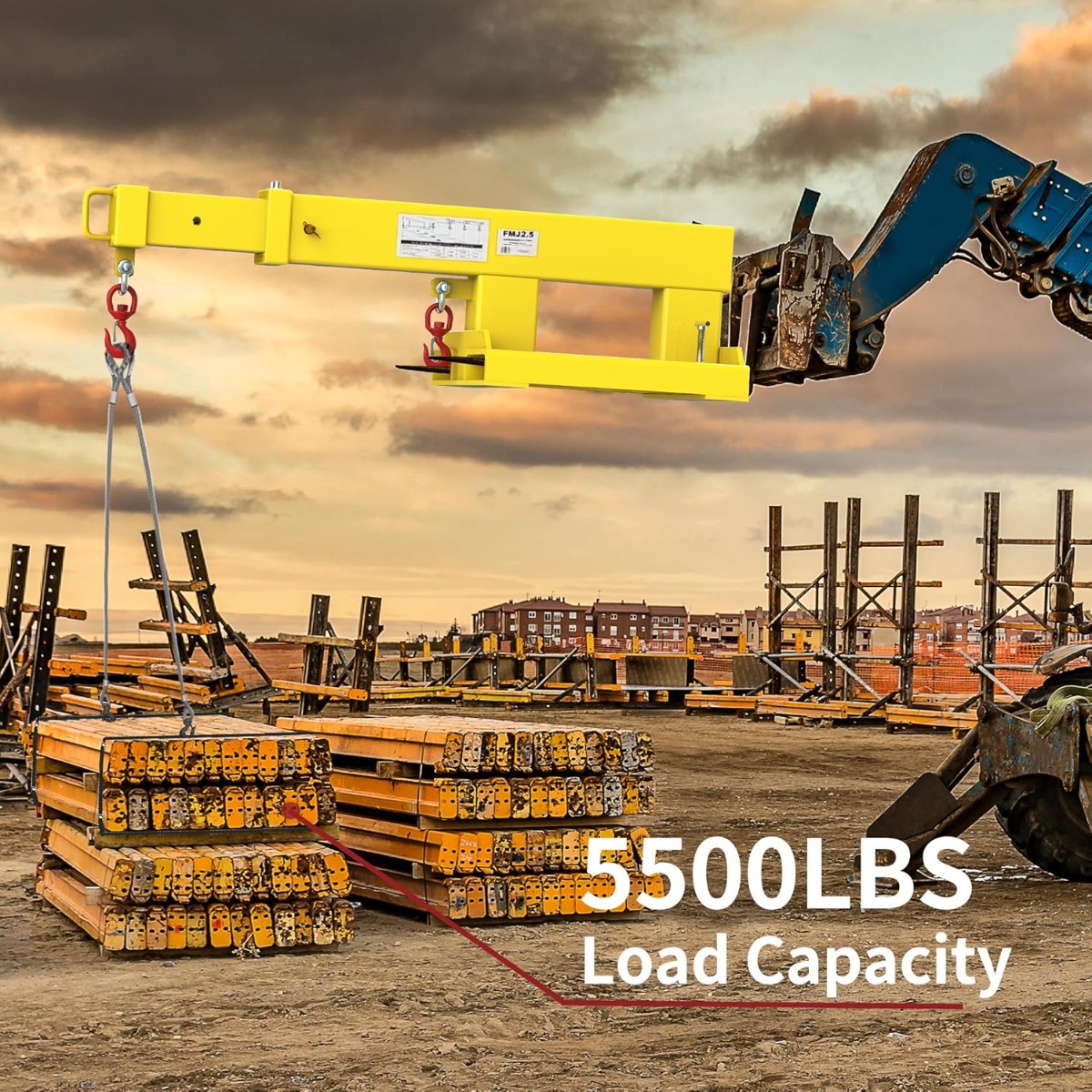 Side view of YITAMOTOR® Fork Mounted Telescoping Crane Jib Boom 5500lb Lift Capacity, Manual Telescopes 31in-79in for Warehouse or Factories