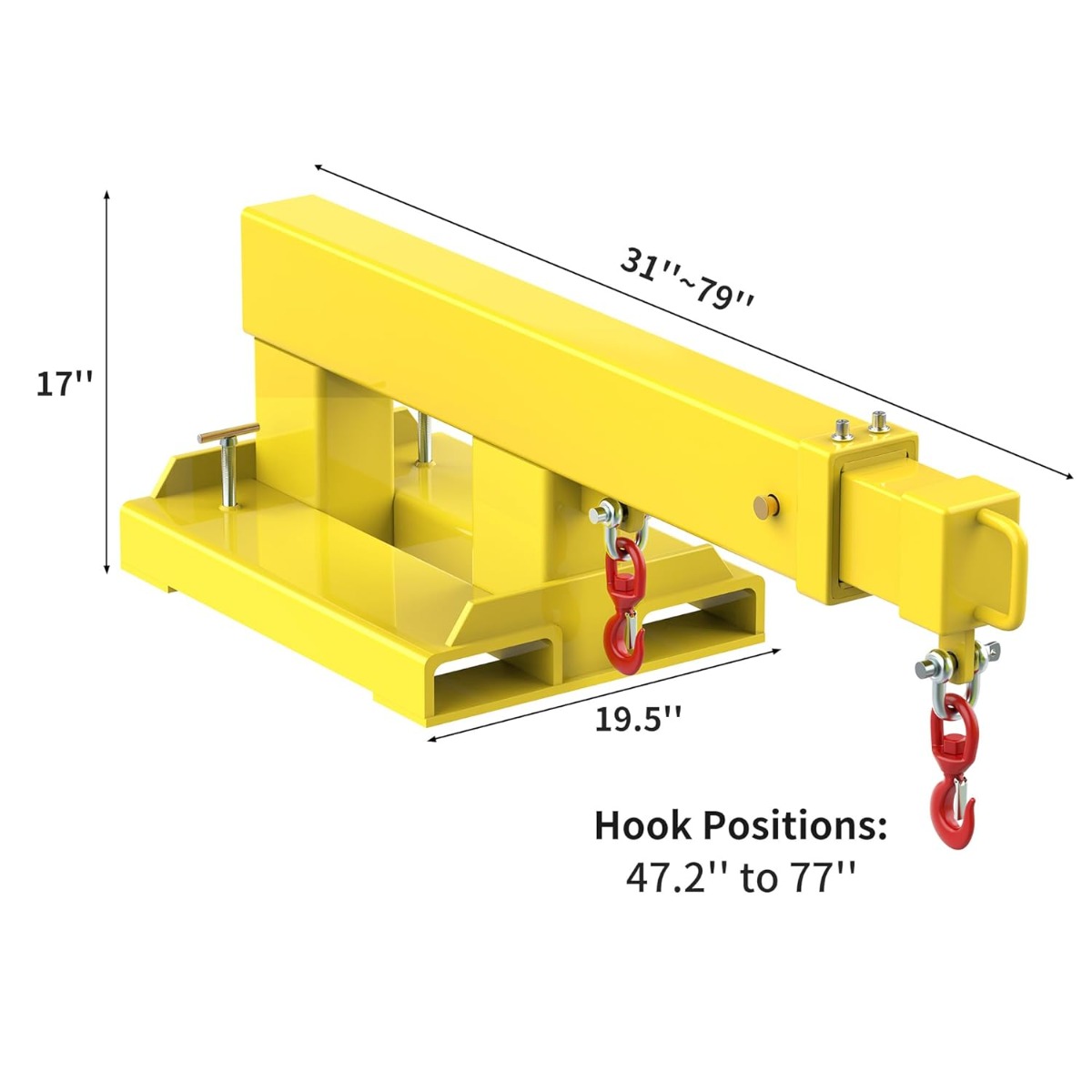 Side view of YITAMOTOR® Fork Mounted Telescoping Crane Jib Boom 5500lb Lift Capacity, Manual Telescopes 31in-79in for Warehouse or Factories