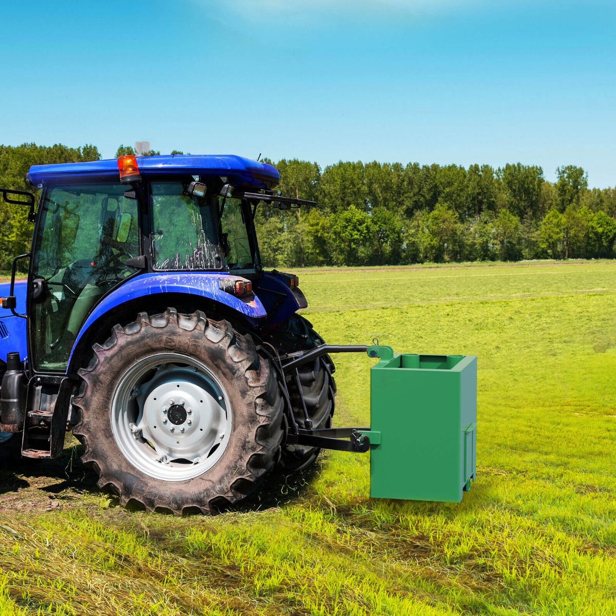 Side view of YITAMOTOR® Ballast Box 3 Point Hitch Counterweight for Category 1 Tractor Attachment Green