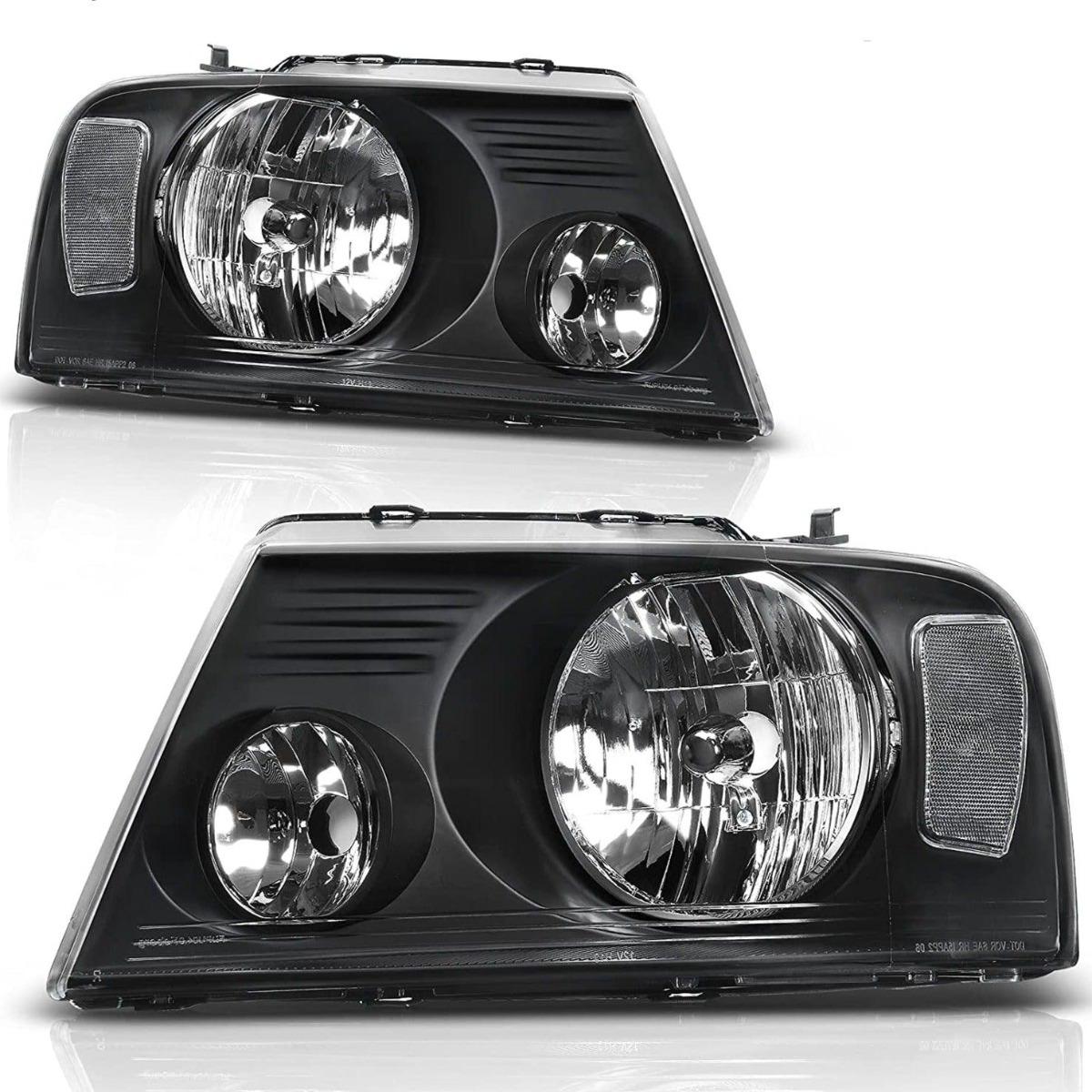 YITAMOTOR® Headlight Assembly Compatible with 2004 2005 2006 2007 2008 Ford F-150 Black Housing Clear Reflector Clear Lens Passenger and Driver side