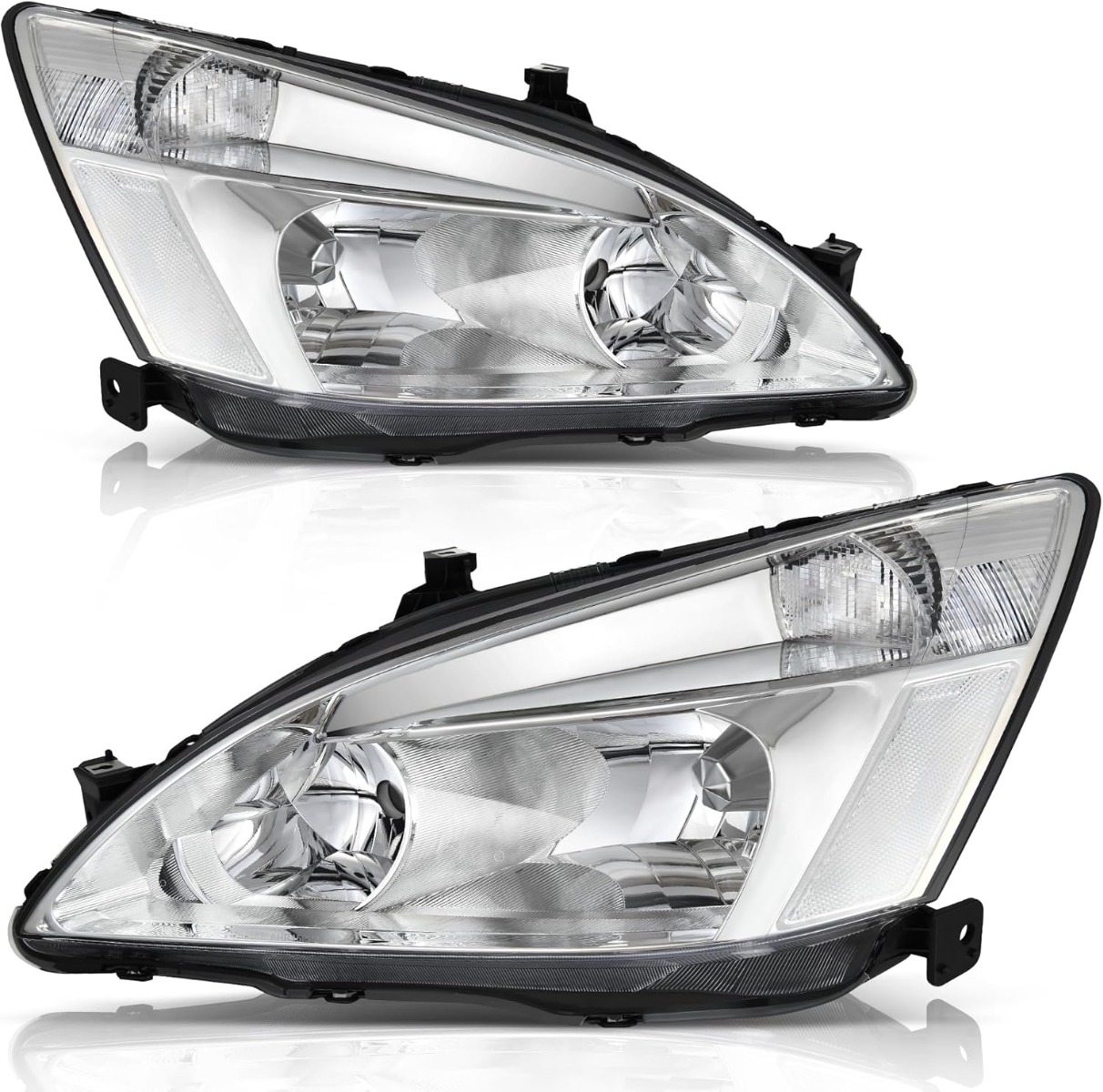 YITAMOTOR® Headlight Assembly Compatible with 2003-2007 Honda Accord OE Headlamp Replacement Chrome Housing Clear Reflectors Clear Lens