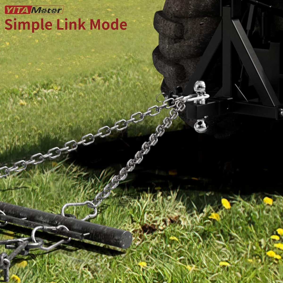 Side view of YITAMOTOR® Heavy Duty Drag Harrow 4'W x 4'L, 3/8in Tines for ATV, UTVs, Lawn Tractors Leveling, Grading, Pastures, Breaking up Soil