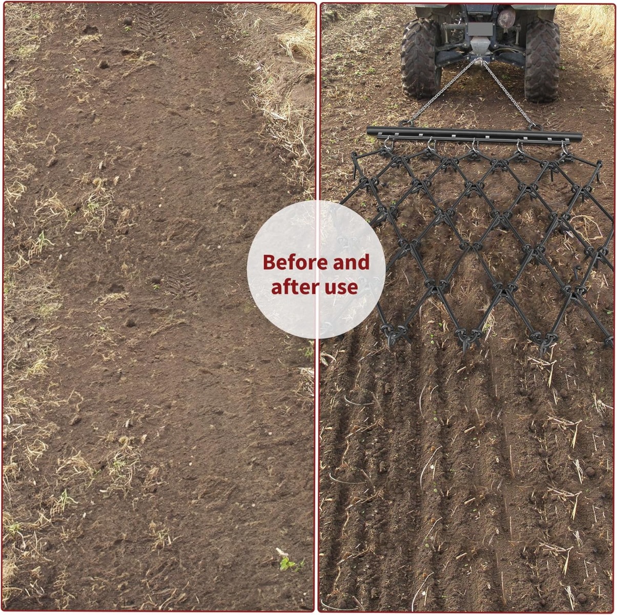 Side view of YITAMOTOR® 5 x 4.5 FT Heavy Duty Drag Harrow 1/2" Tines for ATV, UTVs, Lawn Tractors Leveling, Grading, Pastures, Breaking up Soil, BLACK
