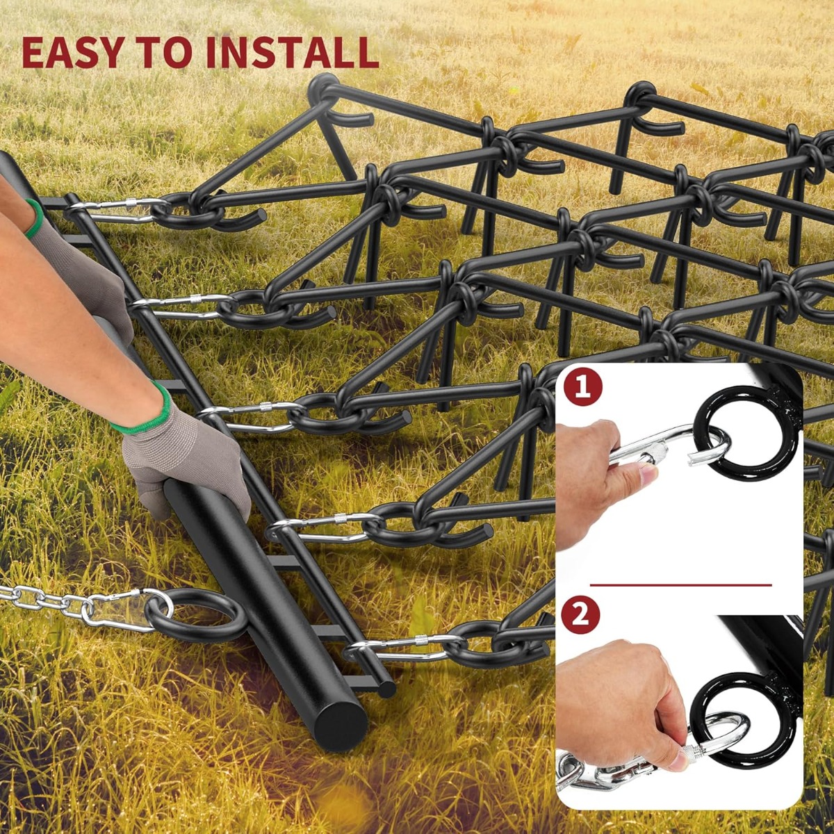 Side view of YITAMOTOR® 5 x 4.5 FT Heavy Duty Drag Harrow 1/2" Tines for ATV, UTVs, Lawn Tractors Leveling, Grading, Pastures, Breaking up Soil, BLACK