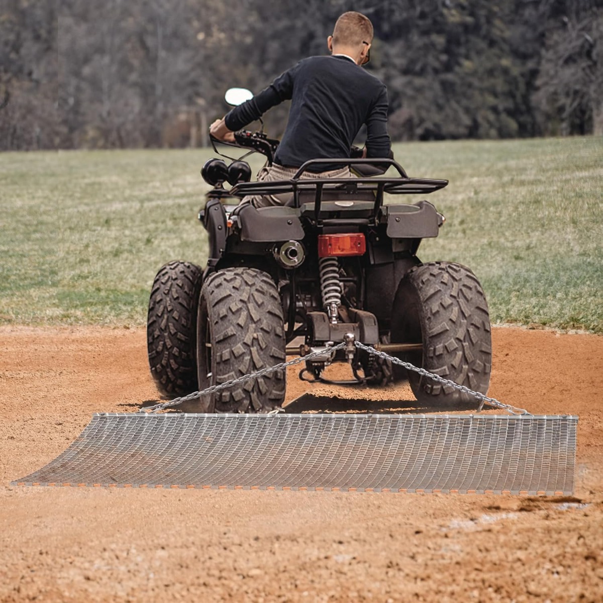 Side view of YITAMOTOR® ATV UTV 6 x 3 Feet Heavy Duty Durable Drag Mat Zinc and Steel Mesh Field Surface Leveling Drag Mat for Manual or Vehicle Pulling