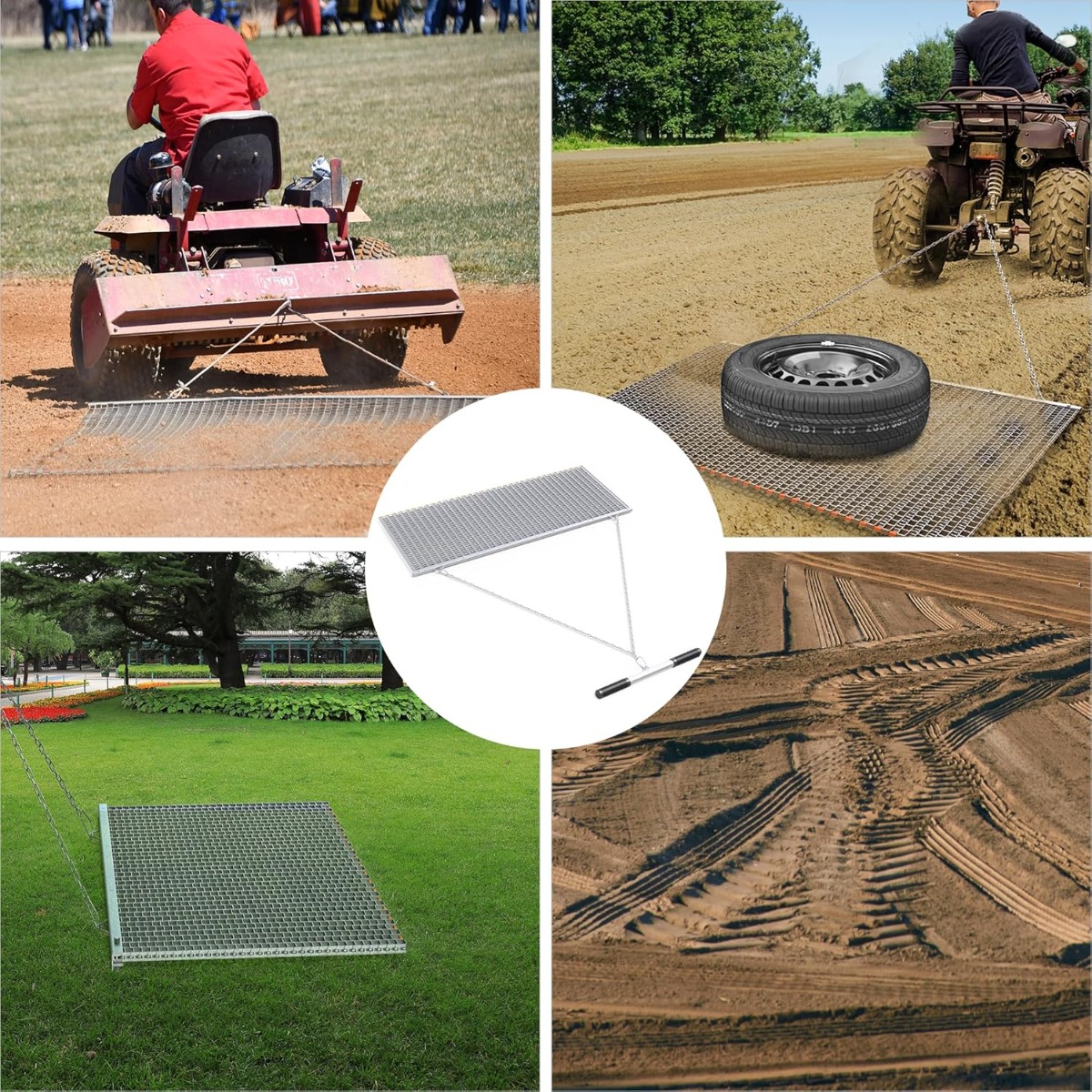 Side view of YITAMOTOR® ATV UTV 6 x 3 Feet Heavy Duty Durable Drag Mat Zinc and Steel Mesh Field Surface Leveling Drag Mat for Manual or Vehicle Pulling