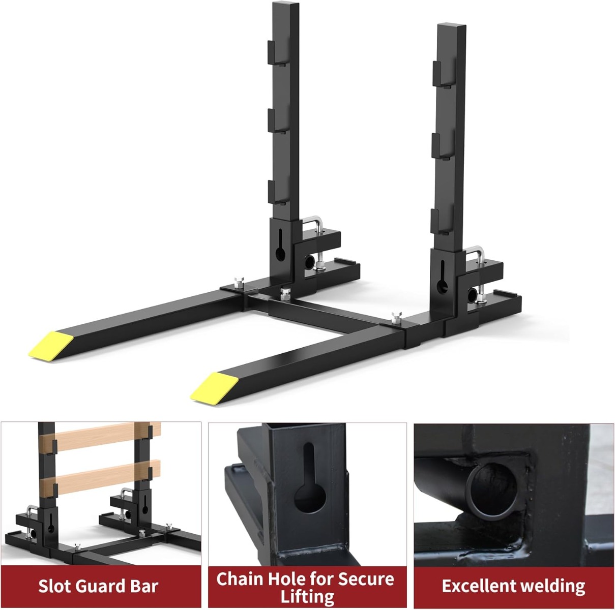 Side view of YITAMOTOR® 60" 4000 lbs Heavy Duty Pallet Forks with Adjustable Stabilizer Bar with Anti-roll Bar for Tractor Bucket Loader Skid Steer